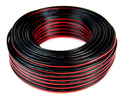 100' Feet 20 GA Gauge Red Black 2 Conductor Speaker Wire Audio Cable Audiopipe