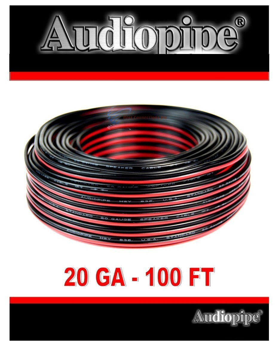 100' Feet 20 GA Gauge Red Black 2 Conductor Speaker Wire Audio Cable Audiopipe