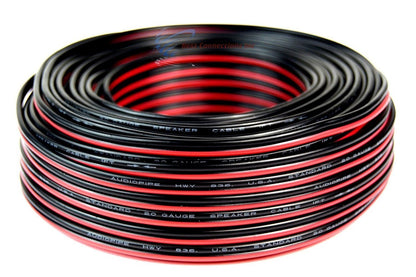 100' Feet 20 GA Gauge Red Black 2 Conductor Speaker Wire Audio Cable Audiopipe