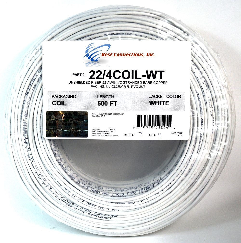 2 Rolls 500' ft 22 Ga Gauge 4 Conductor Stranded Alarm COPPER Wire Cable White