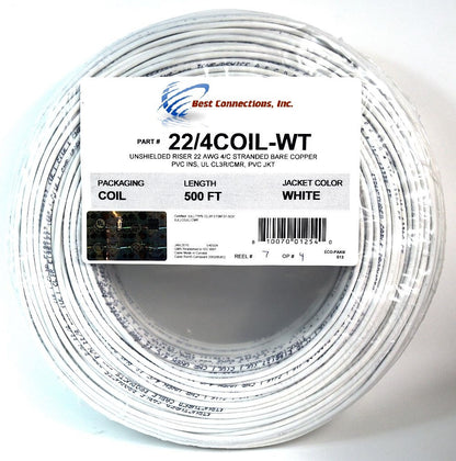 2 Rolls 500' ft 22 Ga Gauge 4 Conductor Stranded Alarm COPPER Wire Cable White