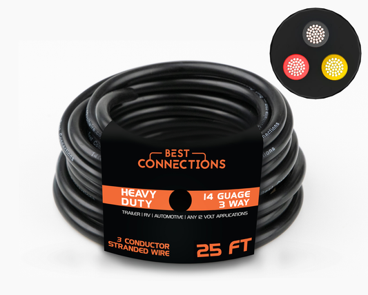 3 Way Trailer Wire (25 Feet) – Heavy Duty 14 Gauge 3 Conductor Insulated RV