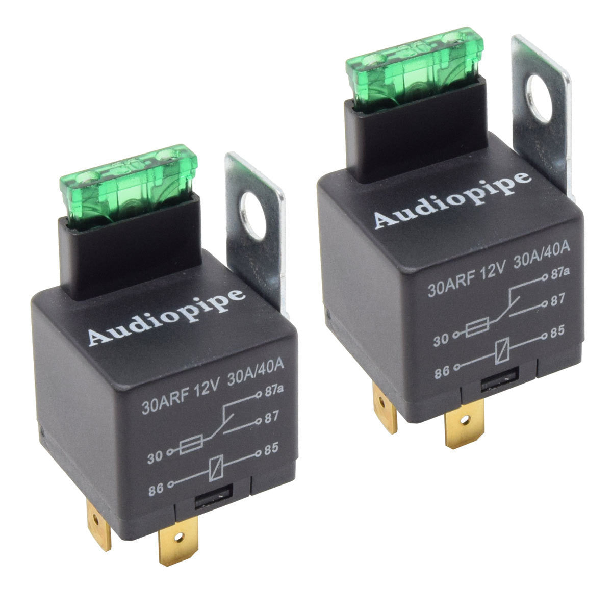 2-Pack Fused Relay 12V 30A/40A 5-Pin Auto Metal Mounting Tab SPST Built in Fuse