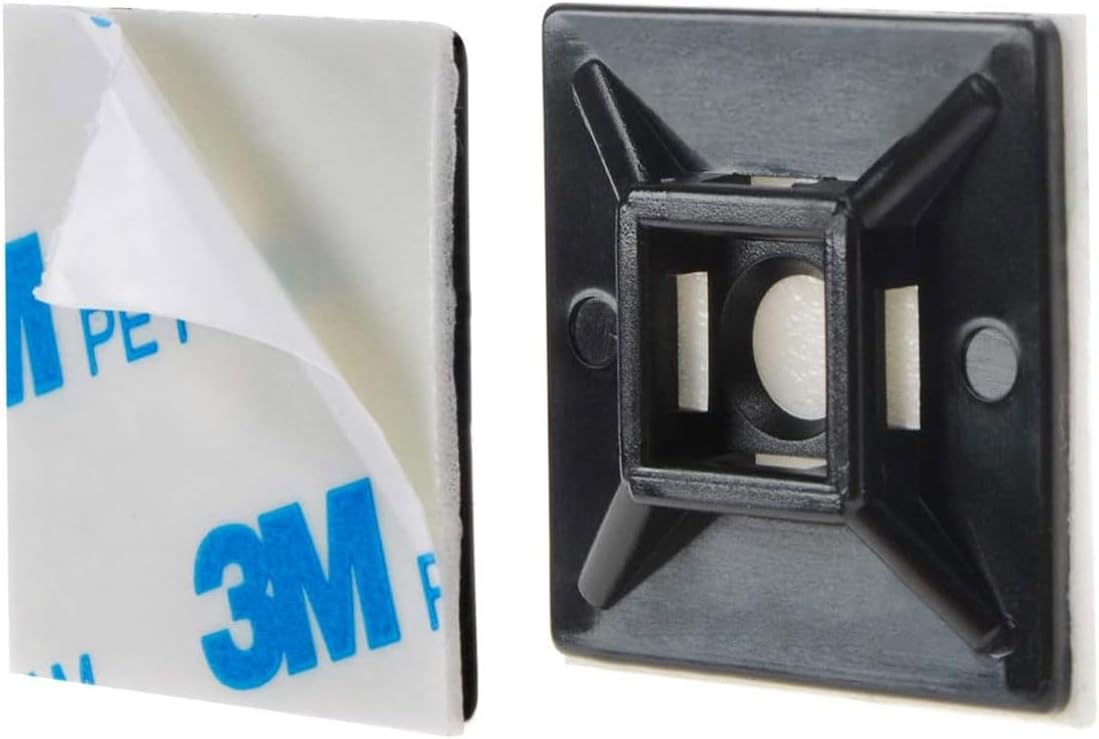 1" Self Adhesive Cable Zip Tie Mounts UV Protection Indoor or Outdoor, Black