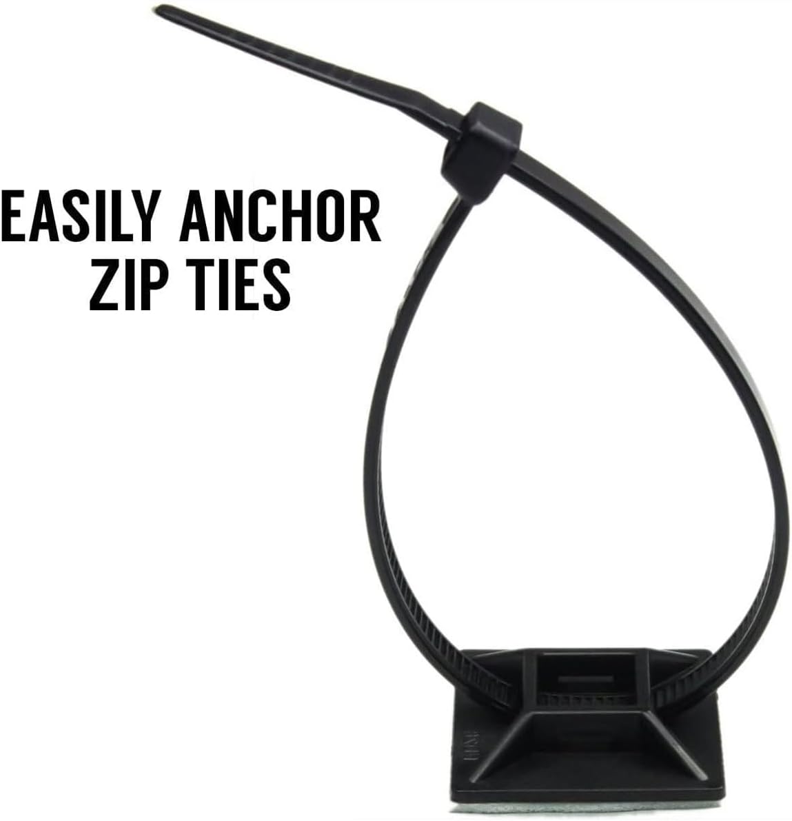 1" Self Adhesive Cable Zip Tie Mounts UV Protection Indoor or Outdoor, Black