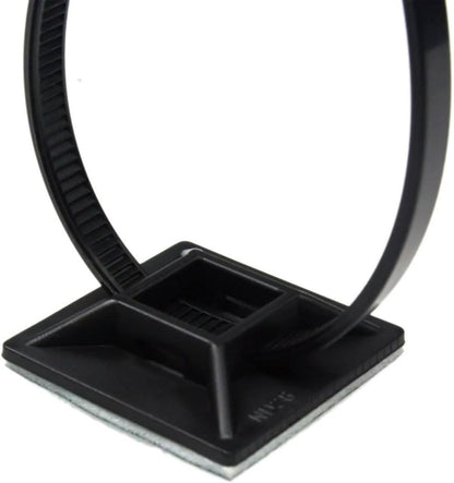 1" Self Adhesive Cable Zip Tie Mounts UV Protection Indoor or Outdoor, Black