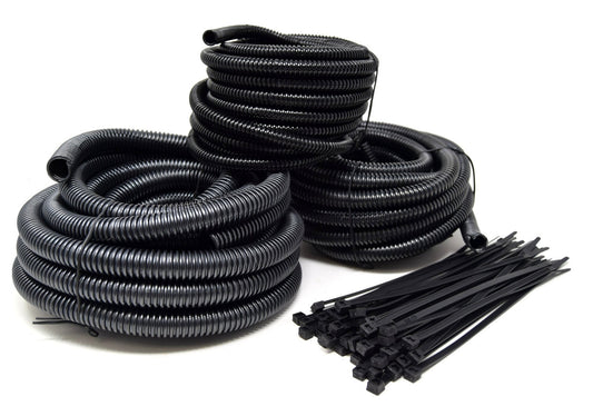 20 Ft Split Loom 1/4" 3/8" 1/2" Black Wire Harness Wrap w/ 7" Nylon Cable Ties