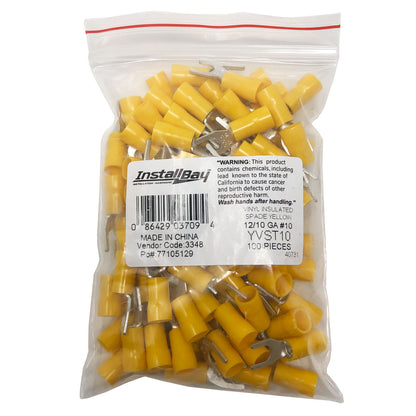 Install Bay Spade Terminal Connectors 12/10 Ga #10 Vinyl Yellow 200-Pack YVST10