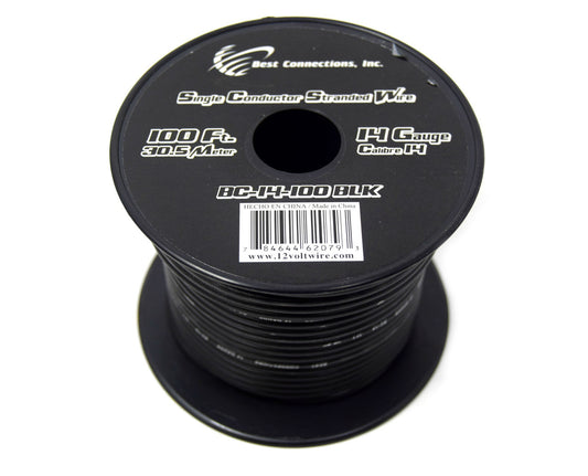 14 Gauge Car Audio Primary Wire (100ft–Black)– Remote, Power/Ground Electrical
