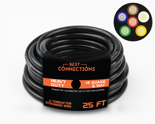 6 Way Trailer Wire (25 Feet) – Heavy Duty 14 Gauge 6 Conductor Insulated RV