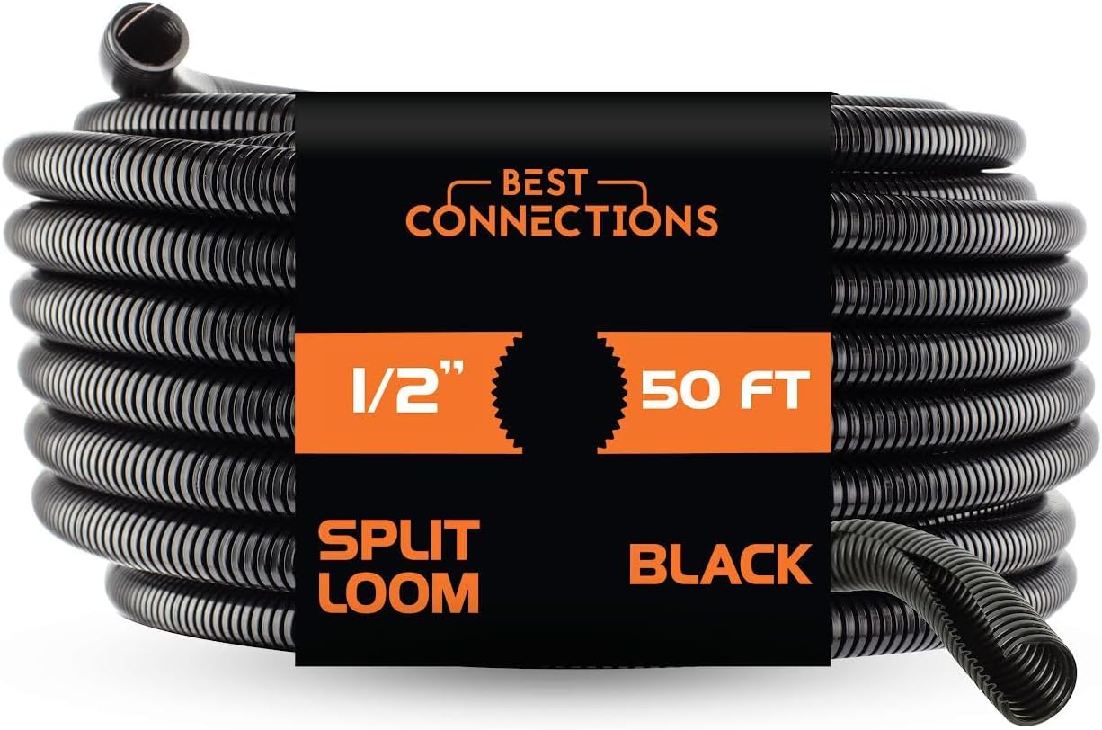 Best Connections 100 Feet 1 to 1.5 Inch Black Split Loom Wire Flexible Tubing Wire Cover