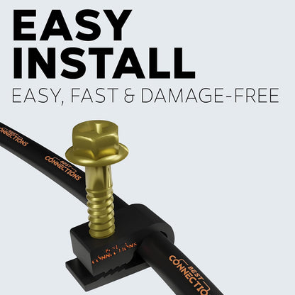 BEST CONNECTIONS Coaxial Cable Clips with Pre-Inserted Screw – Black Single Cable Mounting Clamps for Coax Cable (RG6, RG59) and Ethernet Cable, Cord Fastener/Strain Relief Clip