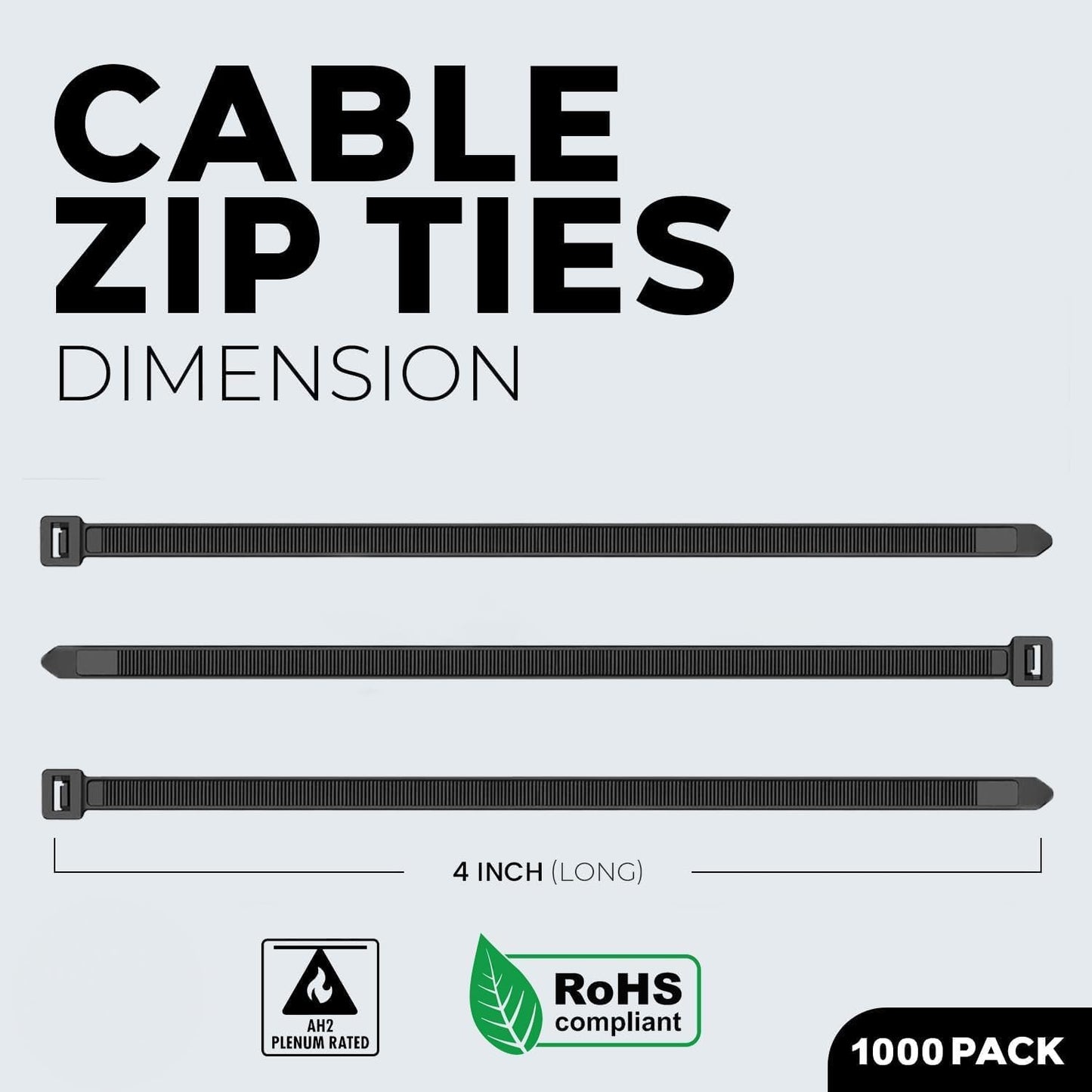 BEST CONNECTIONS Black Cable Zip Ties 4 Inch Strong Nylon Wire Ties with 18 lbs Tensile Strength Cable Management Ties for Outdoor & Indoor