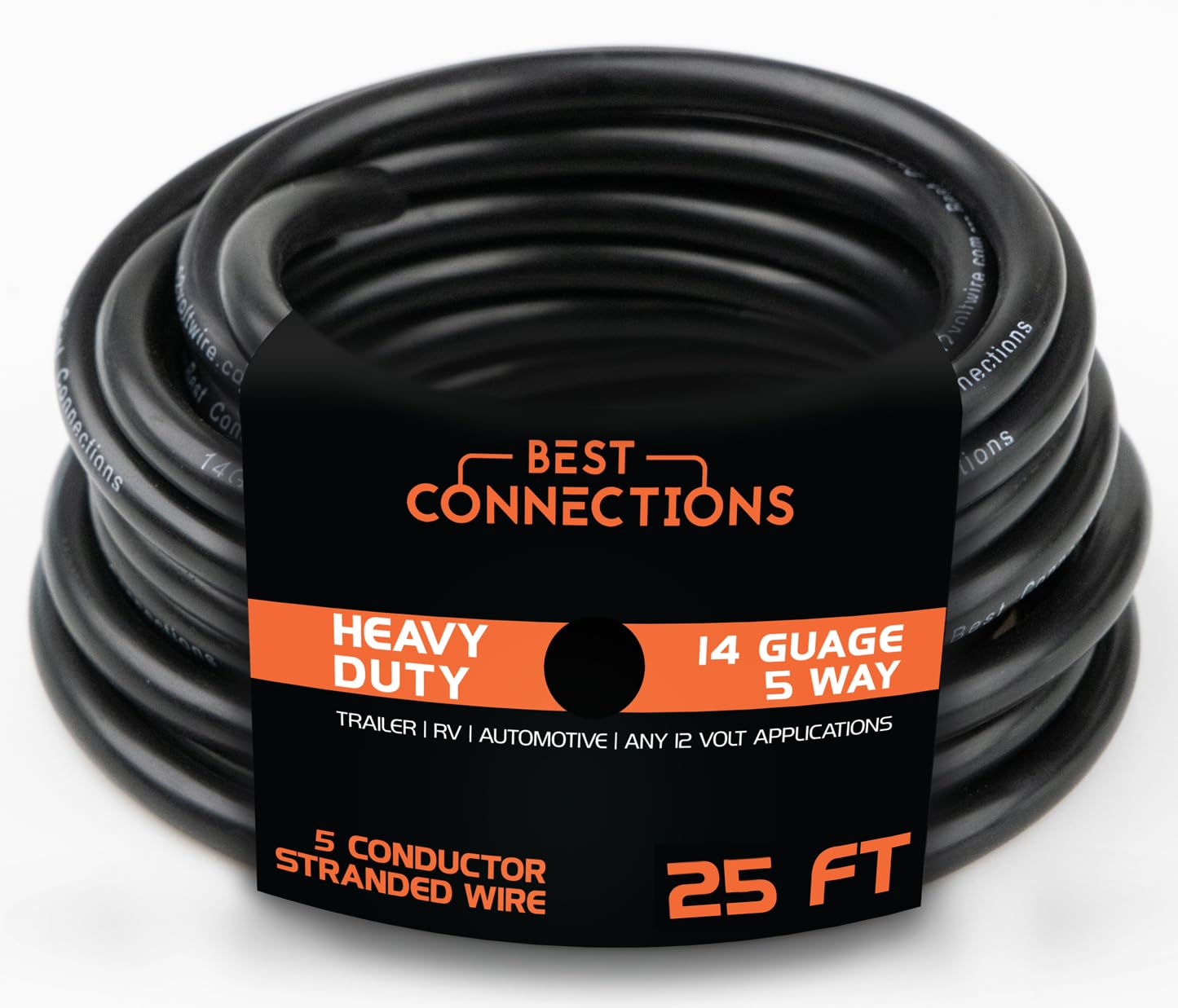 BEST CONNECTIONs 5 Way Trailer Wire – Heavy Duty 14 Gauge 5 Conductor Insulated RV