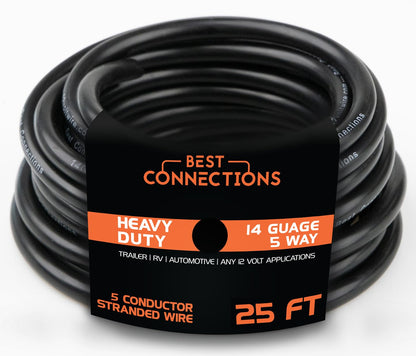 BEST CONNECTIONs 5 Way Trailer Wire – Heavy Duty 14 Gauge 5 Conductor Insulated RV