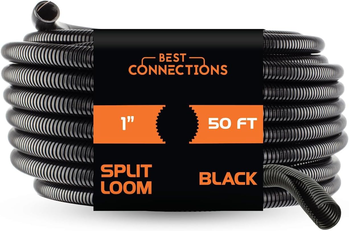 Best Connections 100 Feet 1 to 1.5 Inch Black Split Loom Wire Flexible Tubing Wire Cover