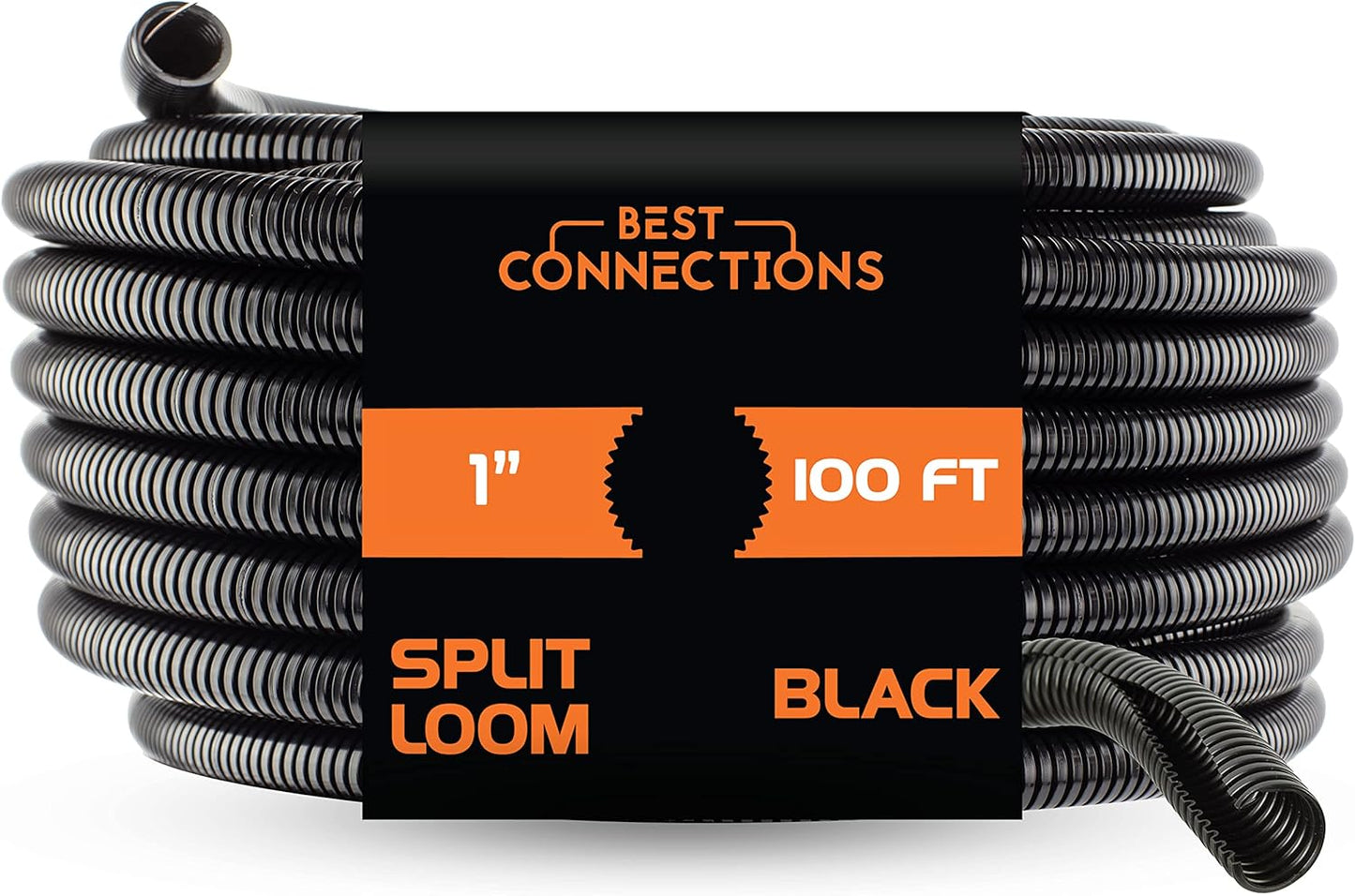 Best Connections 100 Feet 1 to 1.5 Inch Black Split Loom Wire Flexible Tubing Wire Cover