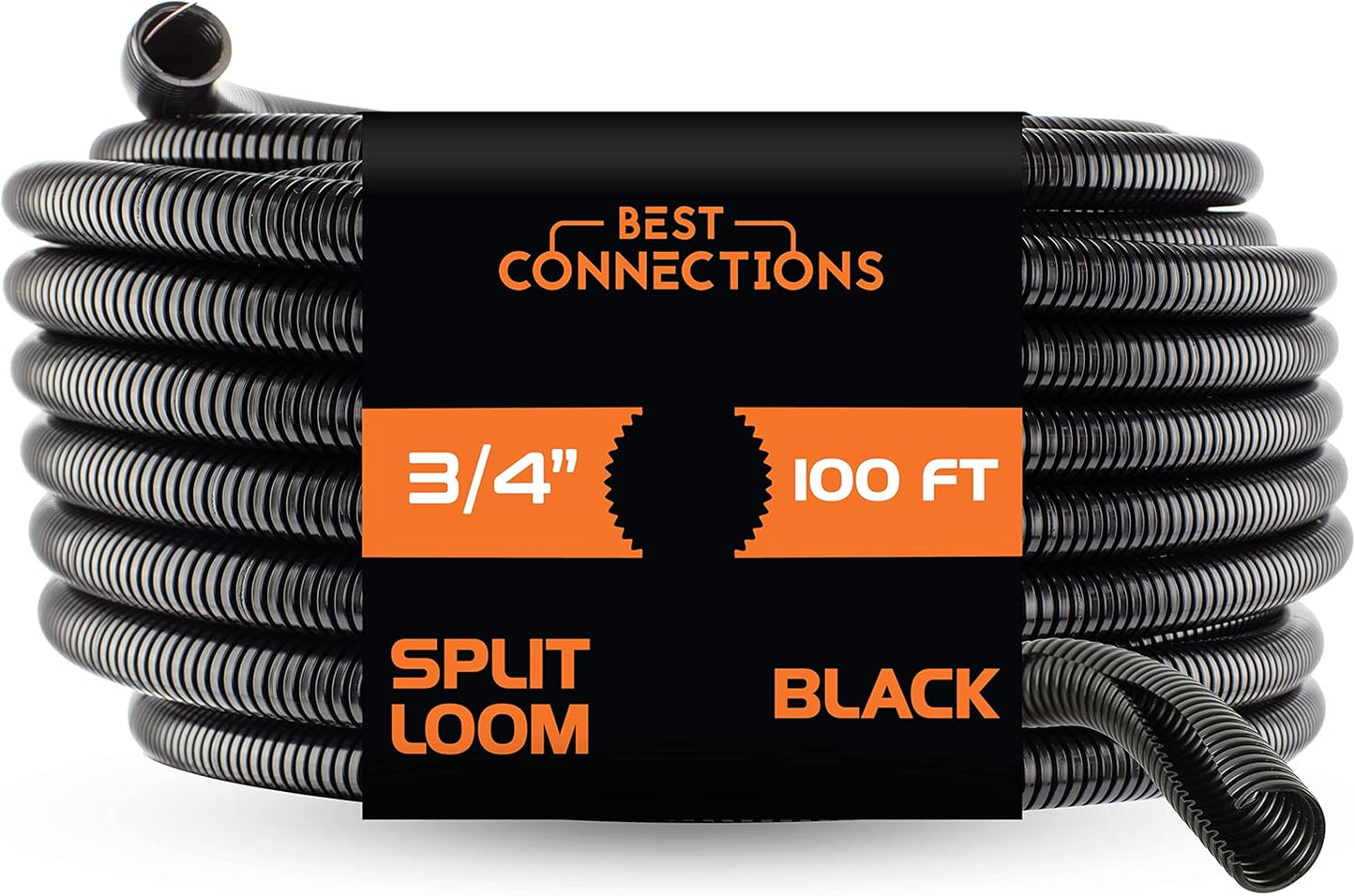 Best Connections 100 Feet 1 to 1.5 Inch Black Split Loom Wire Flexible Tubing Wire Cover