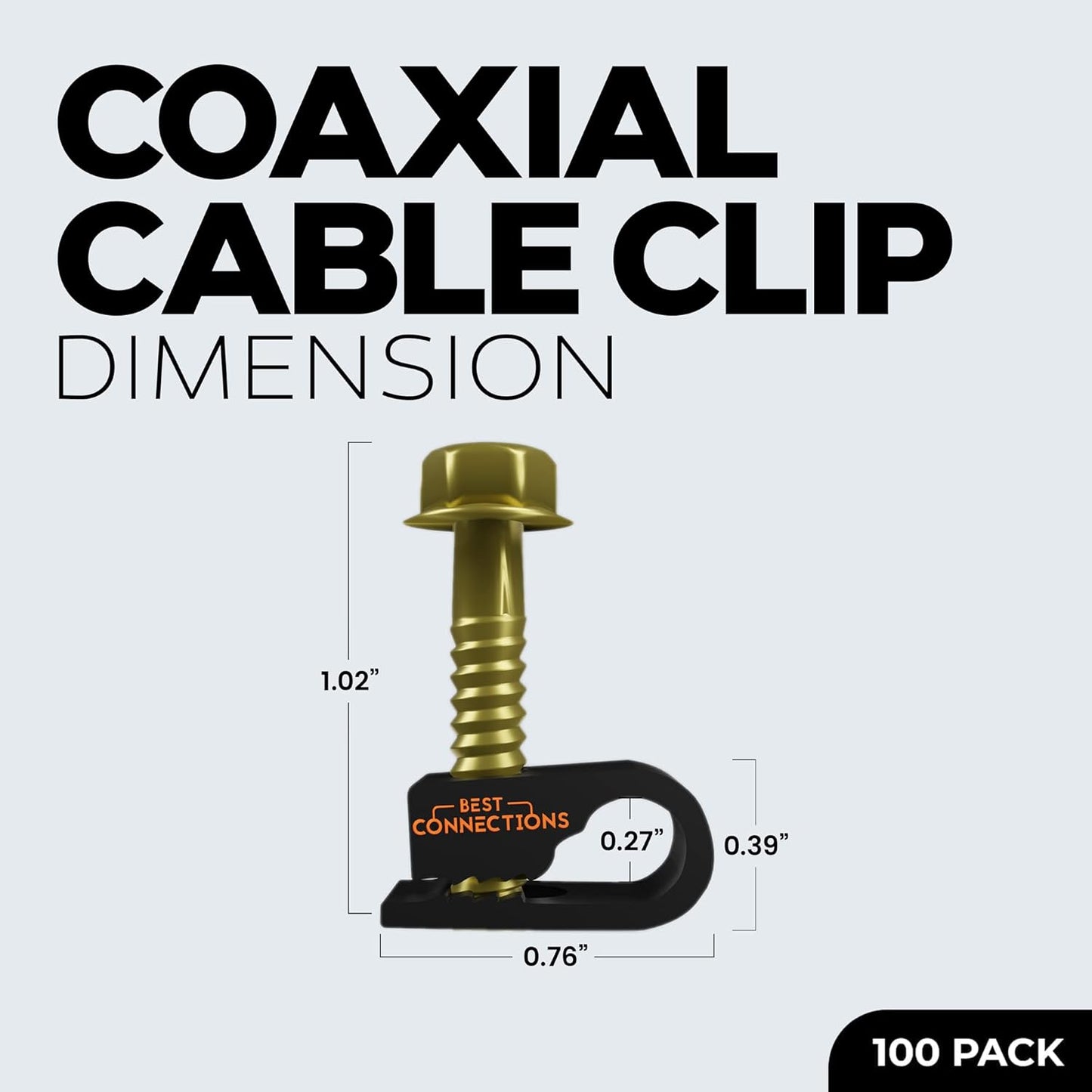 BEST CONNECTIONS Coaxial Cable Clips with Pre-Inserted Screw – Black Single Cable Mounting Clamps for Coax Cable (RG6, RG59) and Ethernet Cable, Cord Fastener/Strain Relief Clip