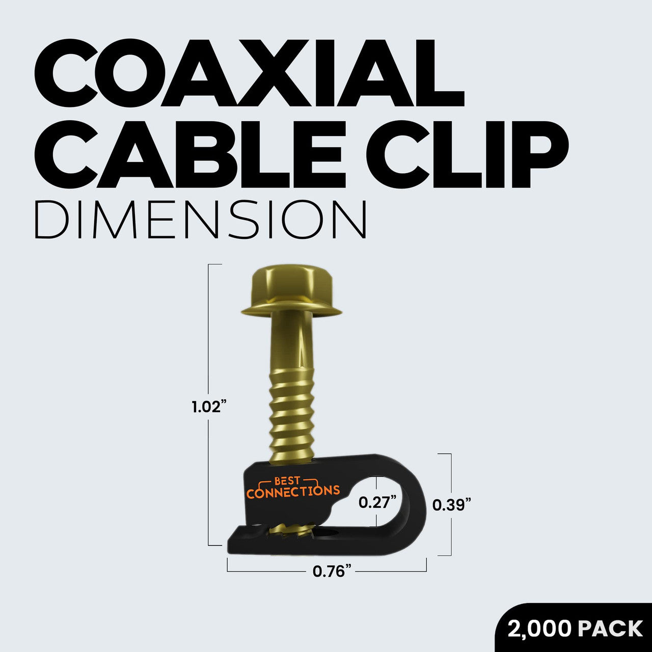 BEST CONNECTIONS Coaxial Cable Clips with Pre-inserted Screw (2,000 Pack) – Black Single Cable Mounting Clamps for Coax Cable (RG6, RG59) and Ethernet Cable – Cord Fastener/Strain Relief Clip