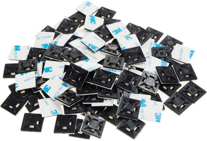 1" Self Adhesive Cable Zip Tie Mounts UV Protection Indoor or Outdoor, Black