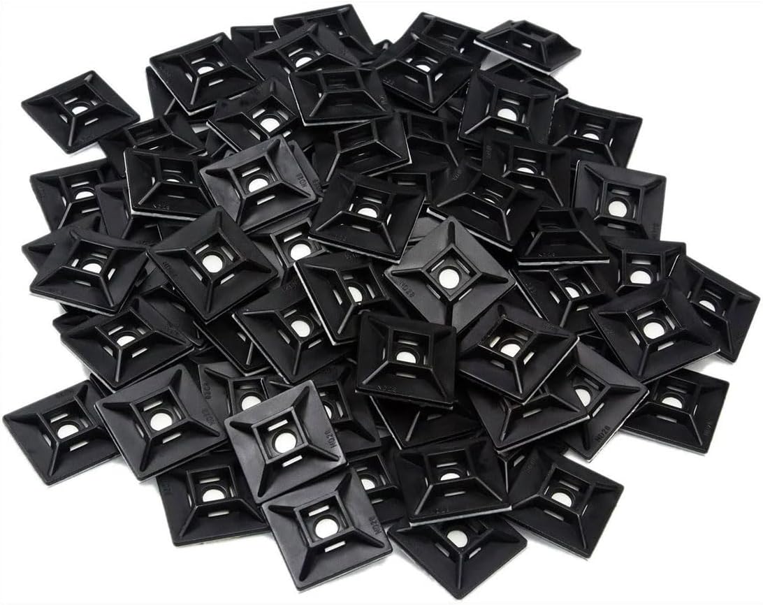 1" Self Adhesive Cable Zip Tie Mounts UV Protection Indoor or Outdoor, Black