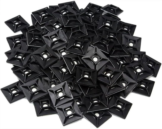 1" Self Adhesive Cable Zip Tie Mounts UV Protection Indoor or Outdoor, Black