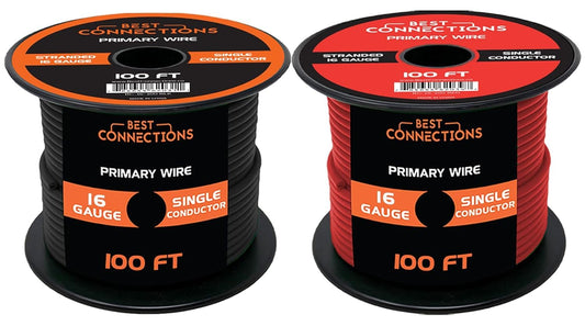 BEST CONNECTIONS 16 Gauge Automotive Primary Wire - 100ft | Ideal for Trailer, Speaker, and Lighting Circuits | Durable Primary/Remote, Power/Ground Electrical Wiring