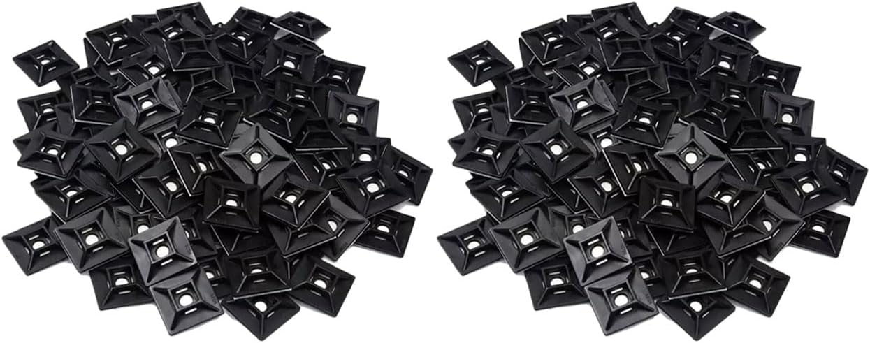 1" Self Adhesive Cable Zip Tie Mounts UV Protection Indoor or Outdoor, Black