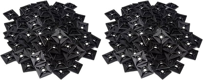 1" Self Adhesive Cable Zip Tie Mounts UV Protection Indoor or Outdoor, Black