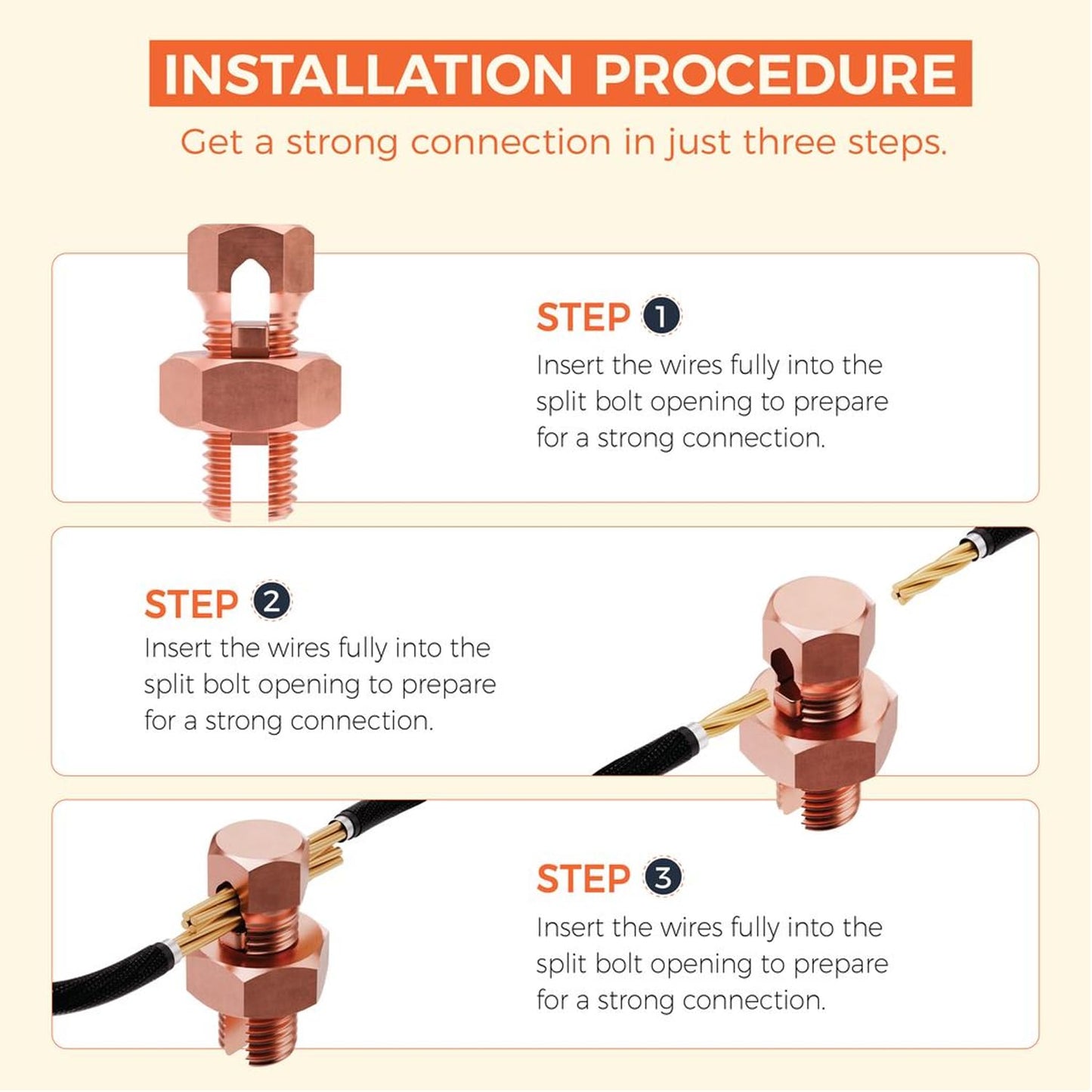BEST CONNECTIONS High Strength Copper Split Bolt Connectors 4-8 Gauge Solid Wire