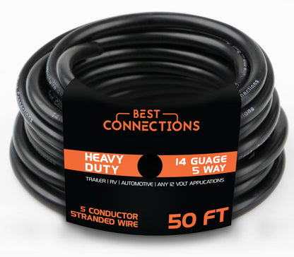BEST CONNECTIONs 5 Way Trailer Wire – Heavy Duty 14 Gauge 5 Conductor Insulated RV