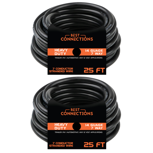 2-Pack 7 Way Trailer Wire 25 Feet – Heavy Duty 14 Gauge 7 Conductor Insulated RV