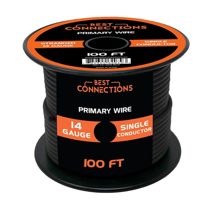 BEST CONNECTIONS 14 Guage Automotive Primary Wire - 100ft | Ideal for Trailer, Speaker, and Lighting Circuits | Durable Primary/Remote, Power/Ground Electrical Wiring
