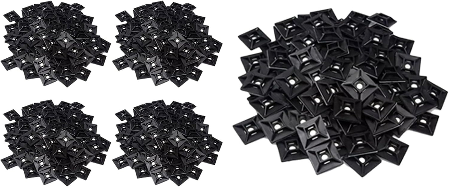 1" Self Adhesive Cable Zip Tie Mounts UV Protection Indoor or Outdoor, Black