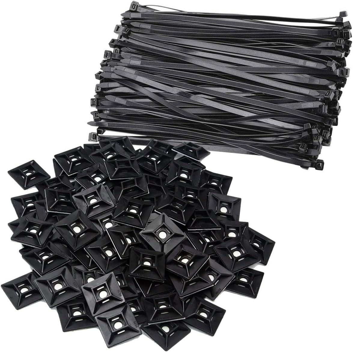 1" Self Adhesive Cable Zip Tie Mounts UV Protection Indoor or Outdoor, Black