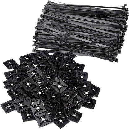 1" Self Adhesive Cable Zip Tie Mounts UV Protection Indoor or Outdoor, Black
