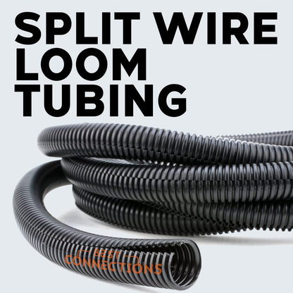 1/2" X 100 ft Split Wire Loom Flex-Guard Convoluted Tubing – Protective Split Cable Sleeves/Conduit for Automotive Home Electrical Wires – Black