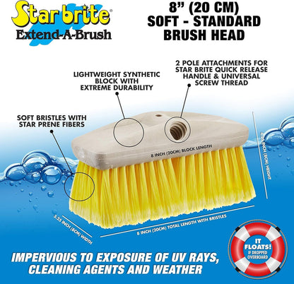 StarBrite 8-Inch Soft Wash Brush - Premium Boat Deck Cleaning Brush - Extend-A-Brush Compatible - High-Density Star Prene Fibers - (Yellow) Soft