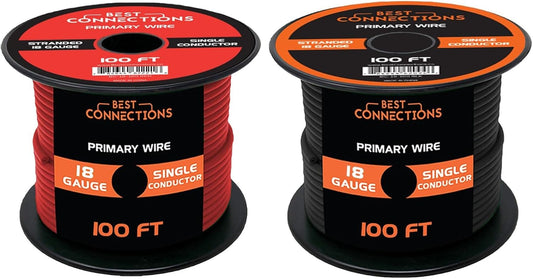 BEST CONNECTIONS 18 Gauge Automotive Primary Wire - 100ft | Ideal for Trailer, Speaker, and Lighting Circuits | Durable Primary/Remote, Power/Ground Electrical Wiring