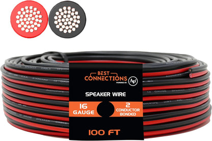 16 Gauge Speaker Zip Wire (100 Feet) – Primary Bonded Red & Black Speaker Cables - Durable Stranded Speakers Wire for Car Audio, Automotive, Home Theatre and Trailer Harness Wiring