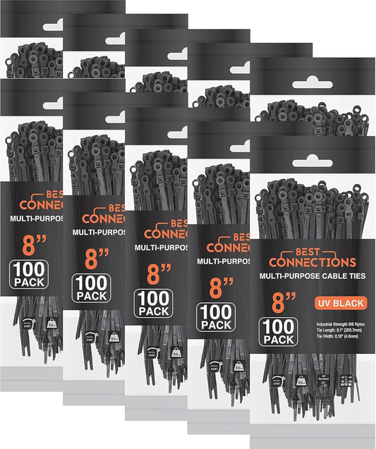 BEST CONNECTIONS Cable Zip Ties 8" with Screw Down Hole for Mounting Strong Nylon Wire Ties with 50lbs Tensile Strength Cable Management Ties for Outdoor & Indoor