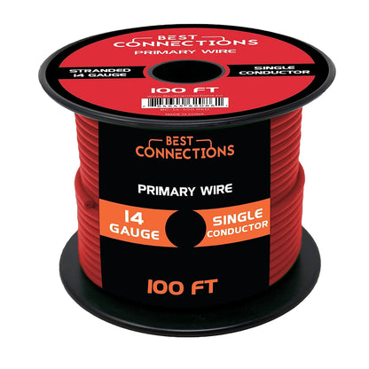 BEST CONNECTIONS 14 Guage Automotive Primary Wire - 100ft | Ideal for Trailer, Speaker, and Lighting Circuits | Durable Primary/Remote, Power/Ground Electrical Wiring
