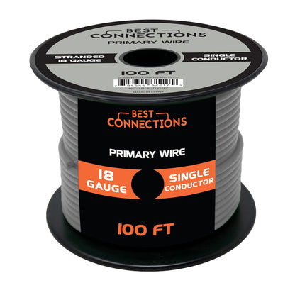 BEST CONNECTIONS 18 Gauge Automotive Primary Wire - 100ft | Ideal for Trailer, Speaker, and Lighting Circuits | Durable Primary/Remote, Power/Ground Electrical Wiring