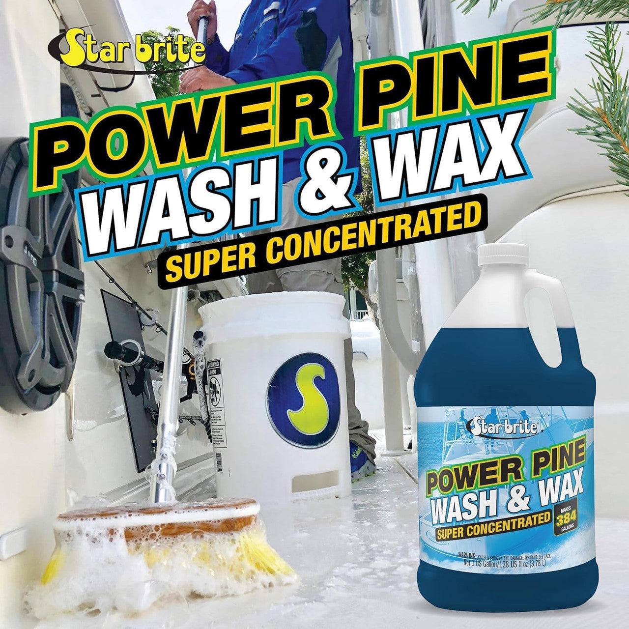 StarBrite Power Pine Wash & Wax - Concentrated Marine Grade Formula for Boats, Cars & More - Clean, Shine, UV Protect & Shed Stains in One Step - 1 Gallon