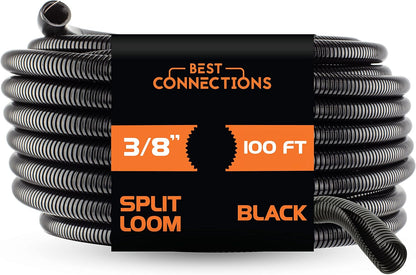 Best Connections 100 Feet 1 to 1.5 Inch Black Split Loom Wire Flexible Tubing Wire Cover