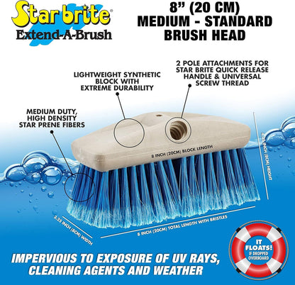 StarBrite 8-Inch Medium Wash Brush - Premium Boat Deck Cleaning Brush - Extend-A-Brush Compatible - High-Density Star Prene Fibers - (Blue) Medium