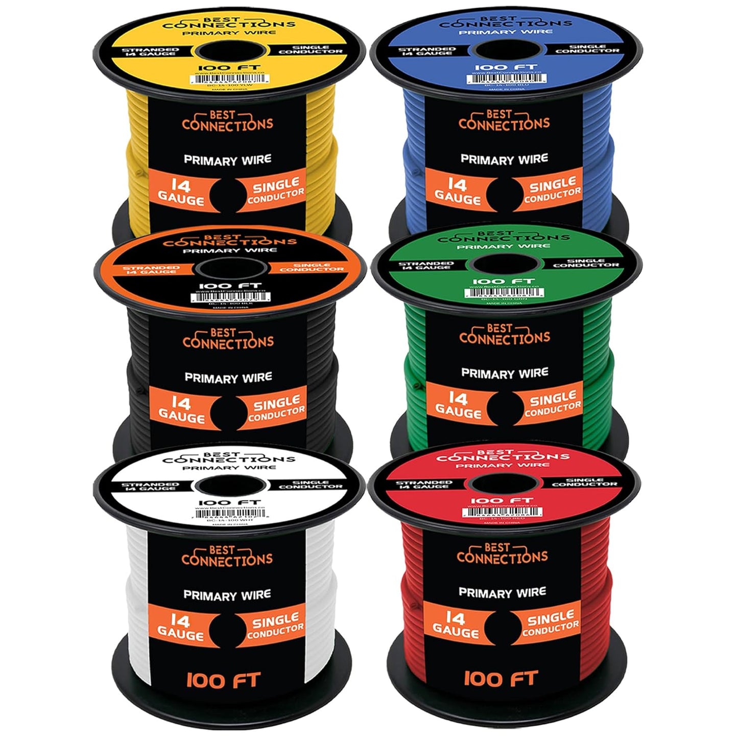 BEST CONNECTIONS 14 Gauge Automotive Primary Wire - 100ft | Ideal for Trailer, Speaker, and Lighting Circuits | Durable Primary/Remote, Power/Ground Electrical Wiring