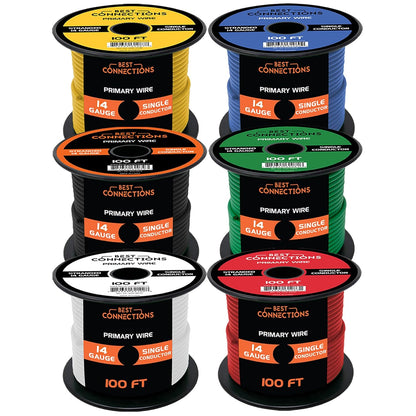 BEST CONNECTIONS 14 Gauge Automotive Primary Wire - 100ft | Ideal for Trailer, Speaker, and Lighting Circuits | Durable Primary/Remote, Power/Ground Electrical Wiring