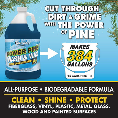 StarBrite Power Pine Wash & Wax - Concentrated Marine Grade Formula for Boats, Cars & More - Clean, Shine, UV Protect & Shed Stains in One Step - 1 Gallon